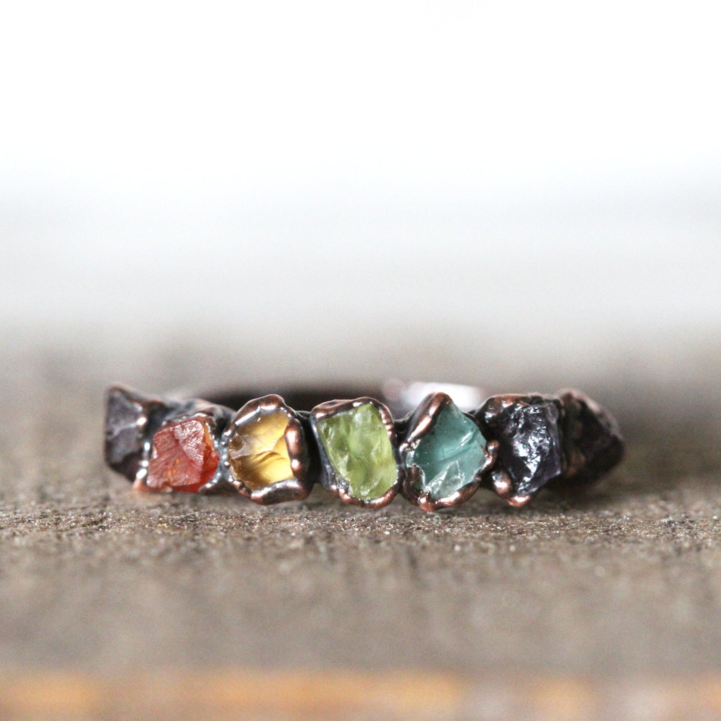 Rainbow Ring - Chakra - Yoga Jewelry - Raw Stone Chakra Ring