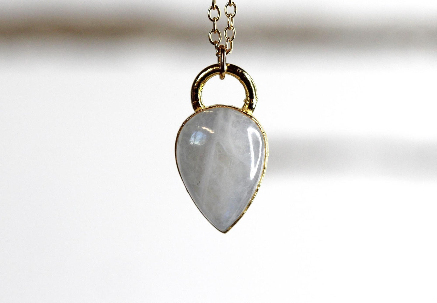 Moonstone Necklace - Polished Moonstone Pendant - Rainbow Moonstone - June Birthstone - Crystal Layering Necklace