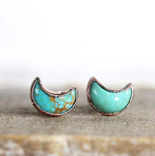 Turquoise Earrings - Turquoise Studs - Crescent Moon Stud Earrings - December Birthstone Jewelry