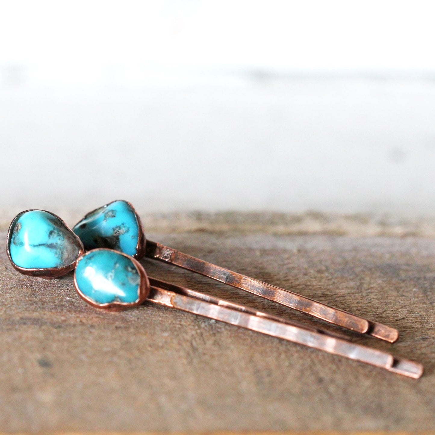 Stone Bobby Pin - Turquoise Hair Pin - Copper Hair Jewelry