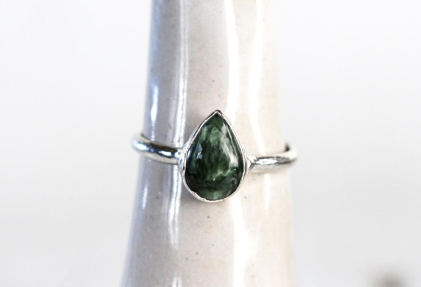 Seraphinite Ring - Electroformed Stacking Ring - Teardrop Stone