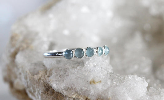 Aquamarine Ring - March Birthstone Jewelry - Multi Stone Stacker