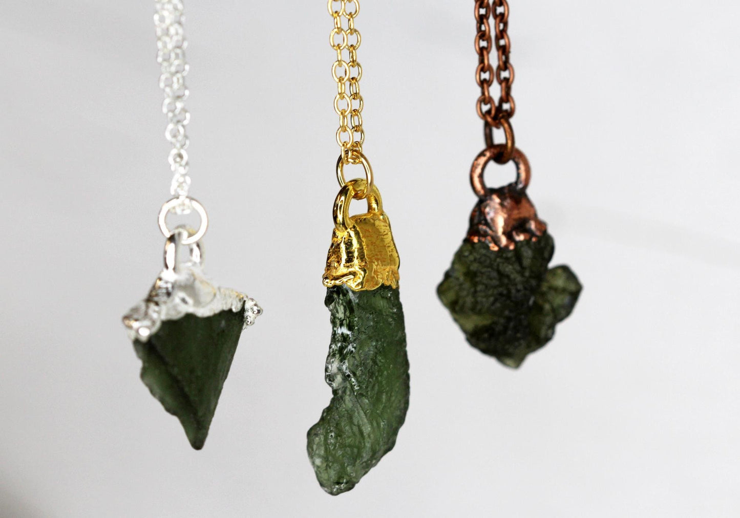Moldavite Necklace - Green Tektite Pendant - Copper Necklace - Collector Gift - Green Crystal