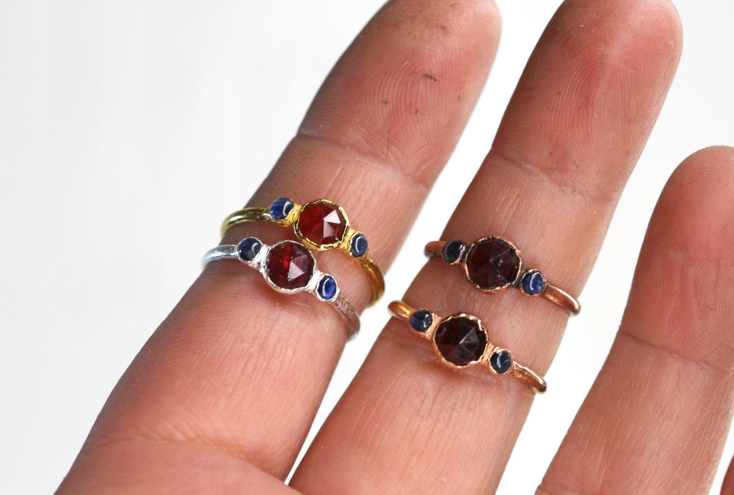 Garnet Ring - January Birthstone Jewelry - Sapphire and Garnet - Faceted Crystal Ring