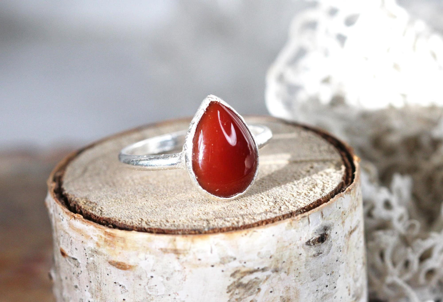 Carnelian Ring - Electroformed Copper Jewelry - Polished Orange Stone Ring