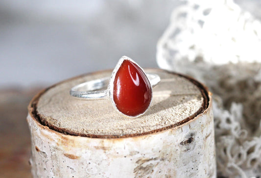 Carnelian Ring - Electroformed Copper Jewelry - Polished Orange Stone Ring