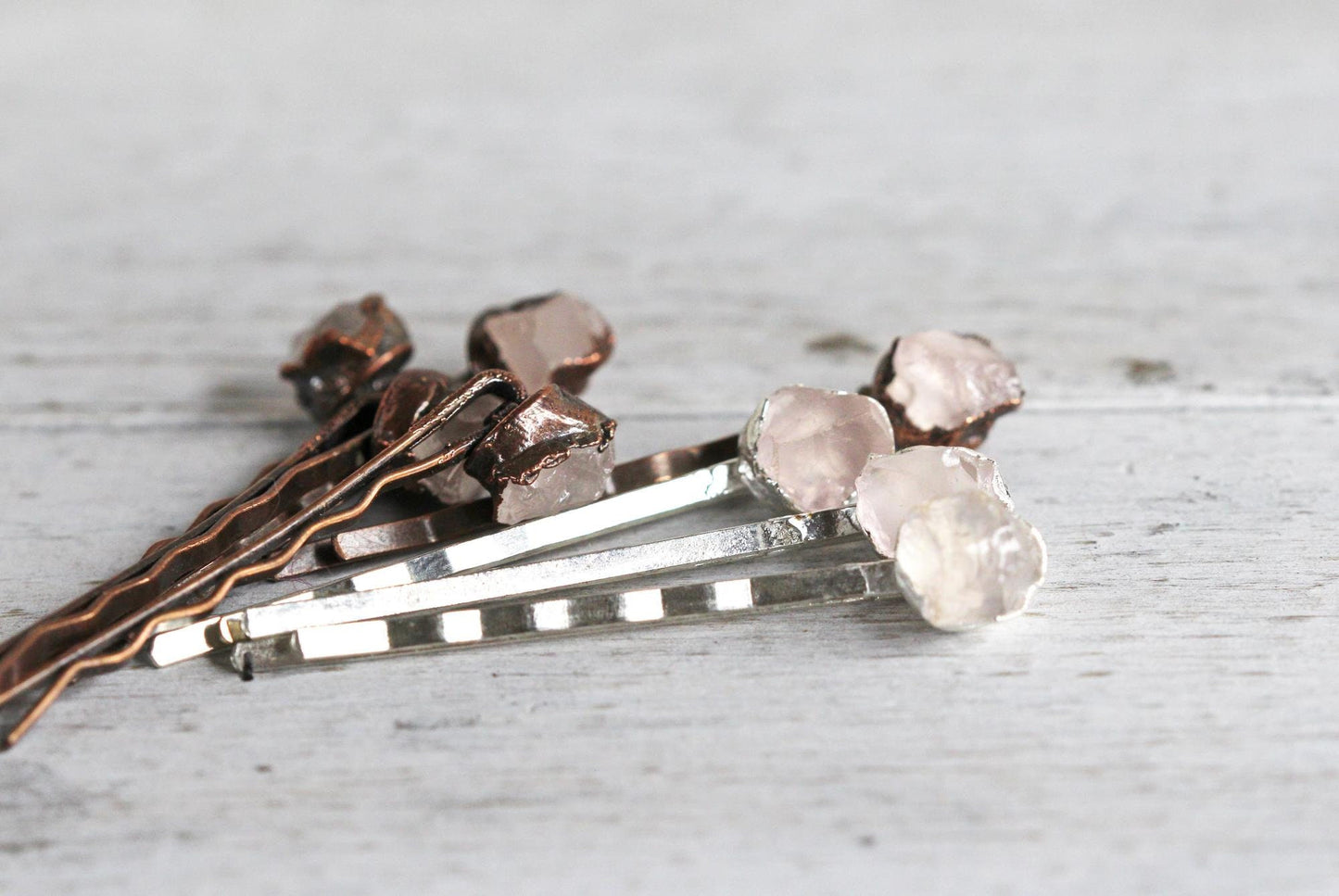Rose Quartz Bobby Pin - Bridal Hair Accessory - Stone Hair Pin
