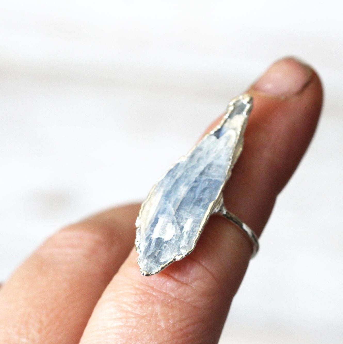Blue Kyanite Ring - Raw Kyanite Jewelry - Electroformed Crystal