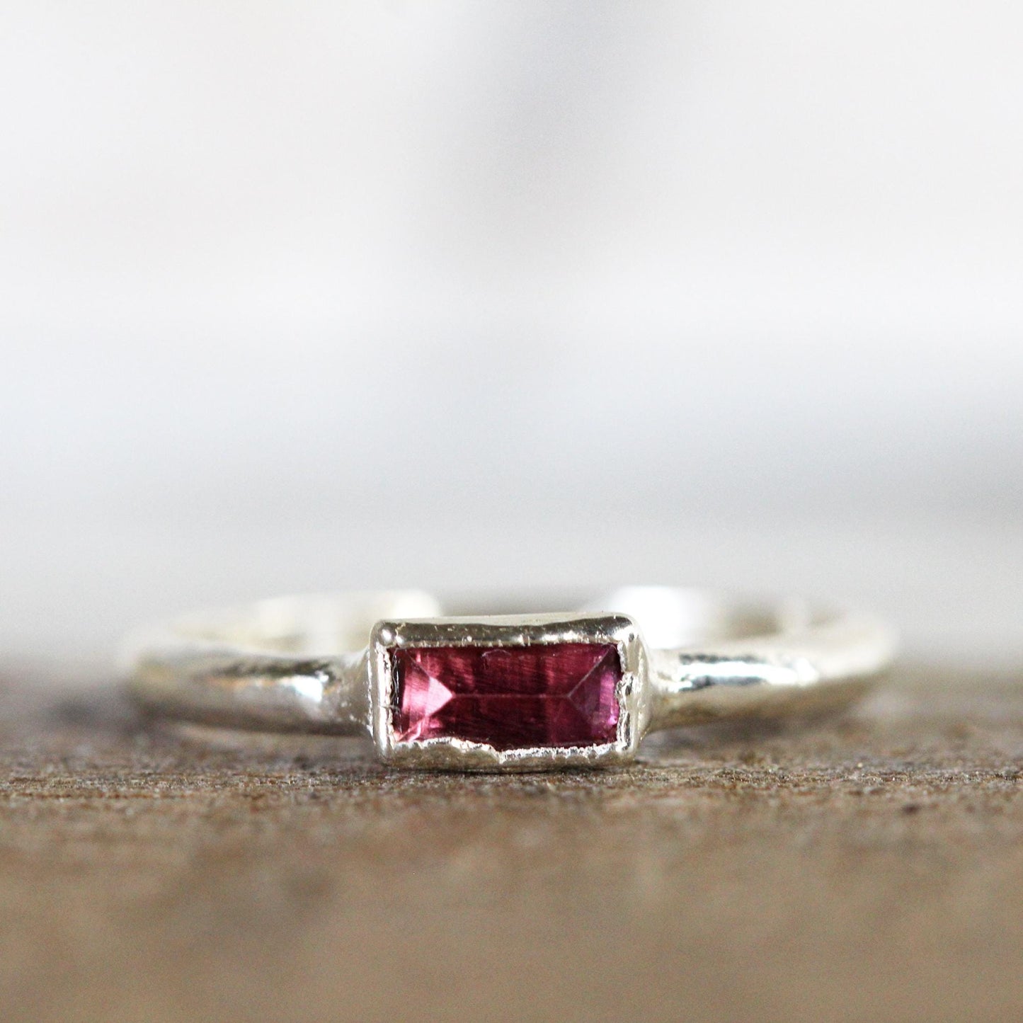 Pink Tourmaline Ring - October Birthstone - Rectangular Stone Stacker