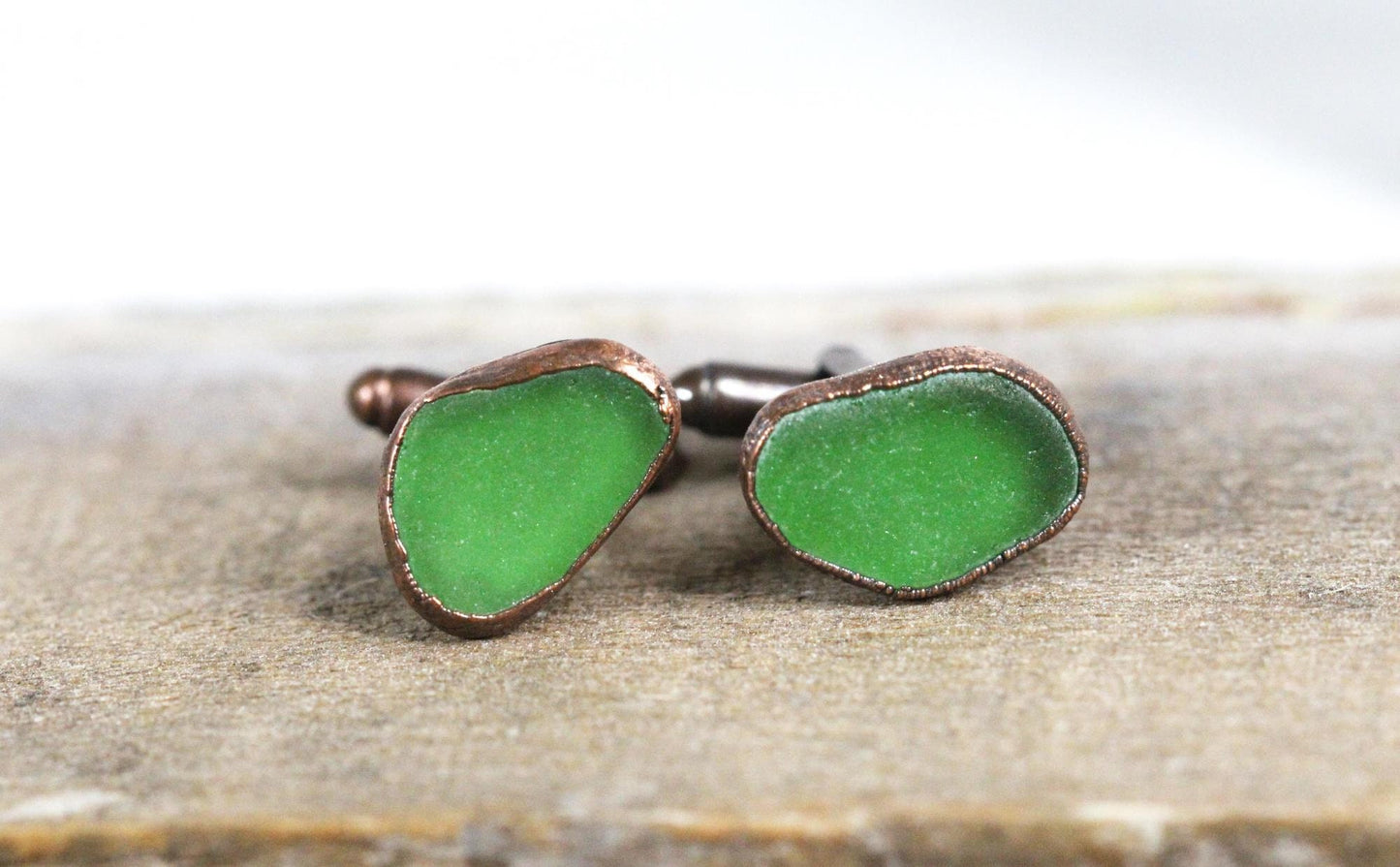 Beach Glass Cufflinks - Gift for Dad - Green Seaglass Cuff Links