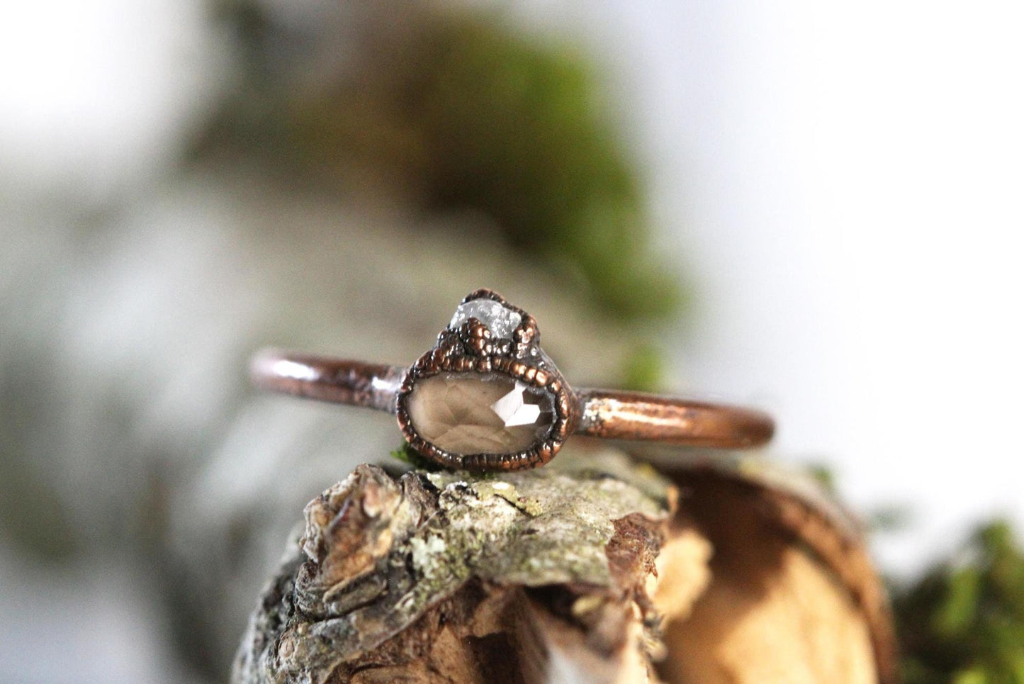 Smoky Quartz Ring - Raw Diamond Jewelry - Faceted Oval Stone