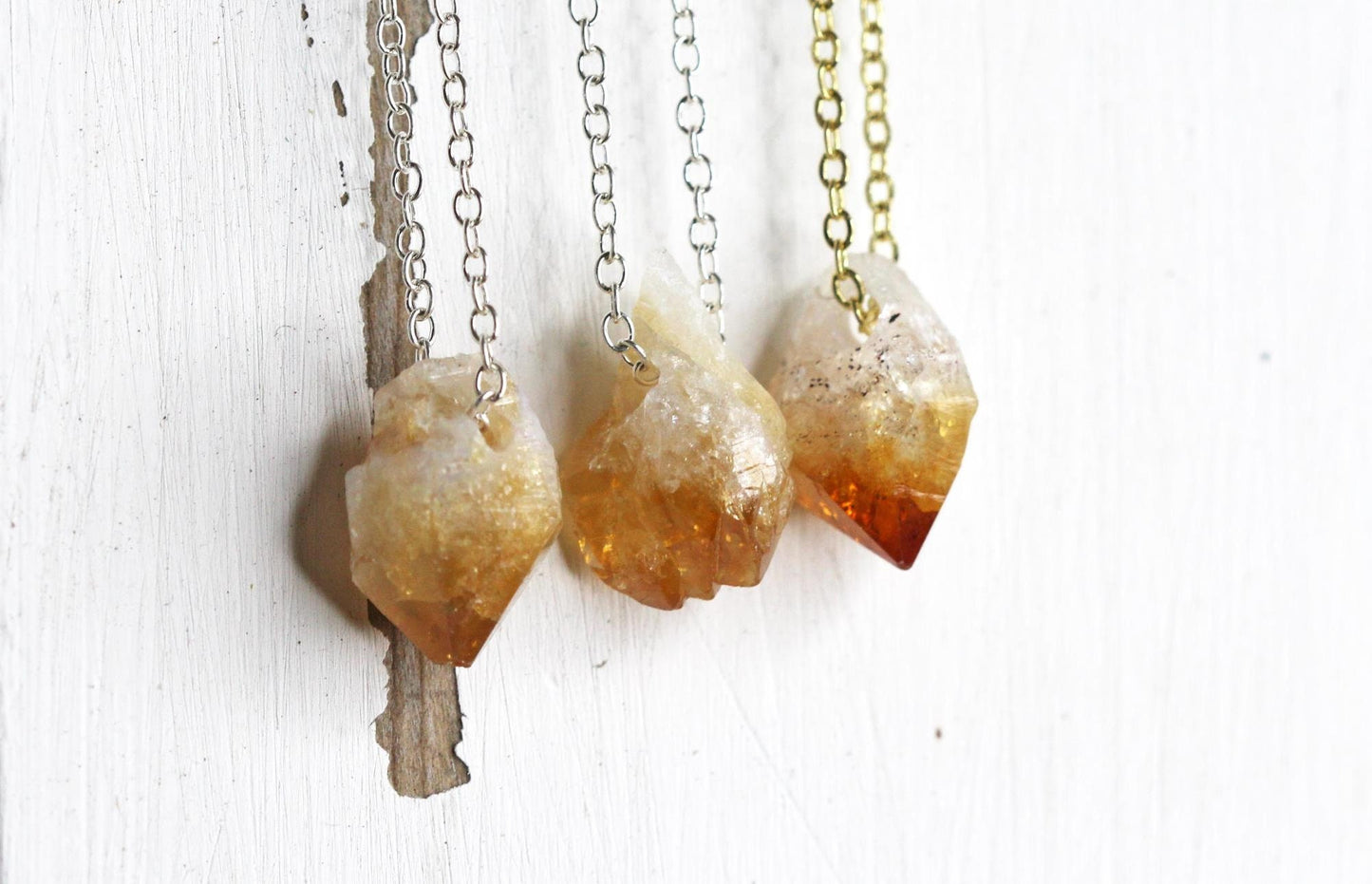 Rough Citrine Necklace - November Birthstone - Beaded Raw Crystal Pendant - Raw Citrine Jewelry