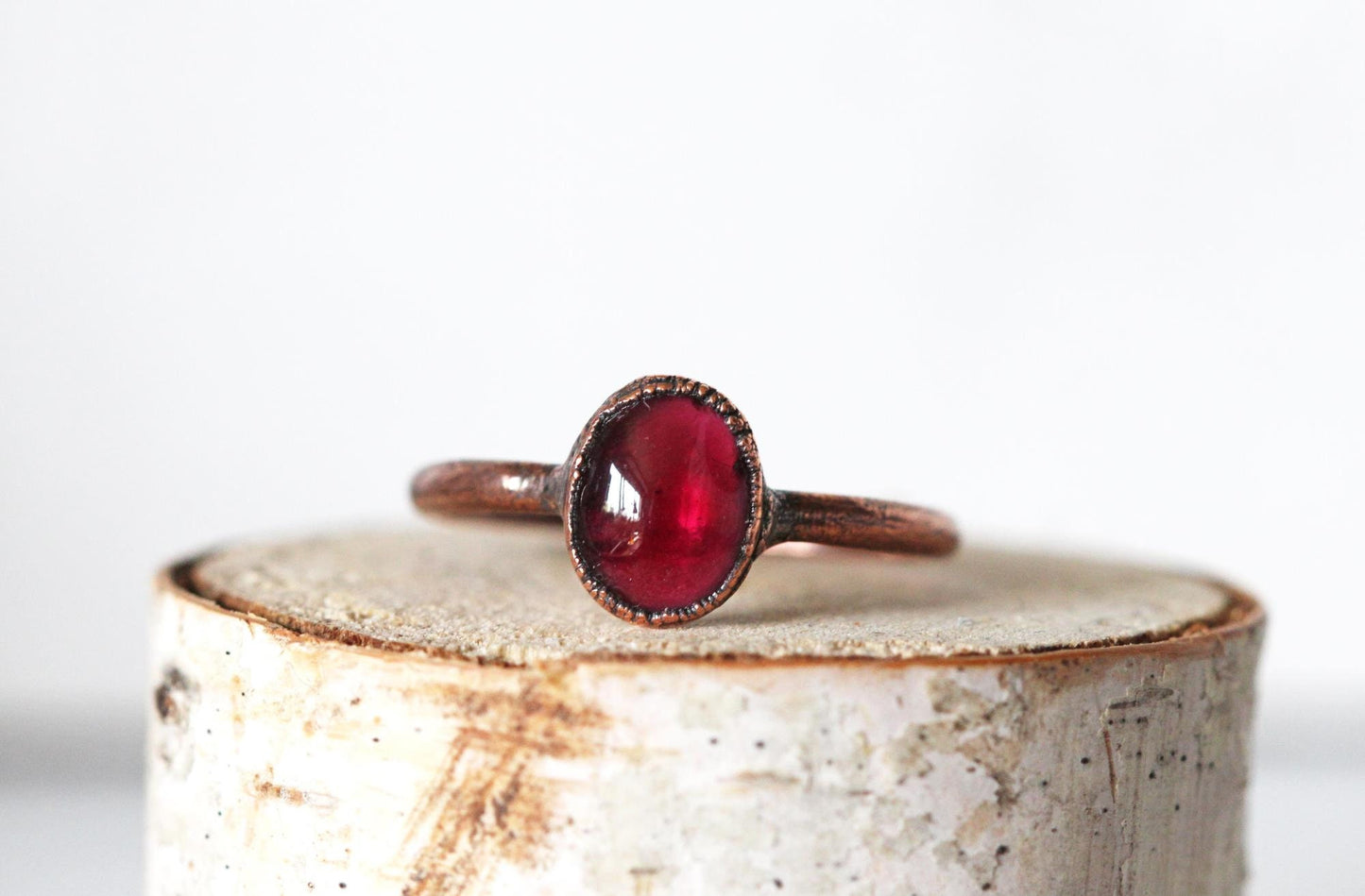 Garnet Ring - Oval Stone - Copper and Garnet