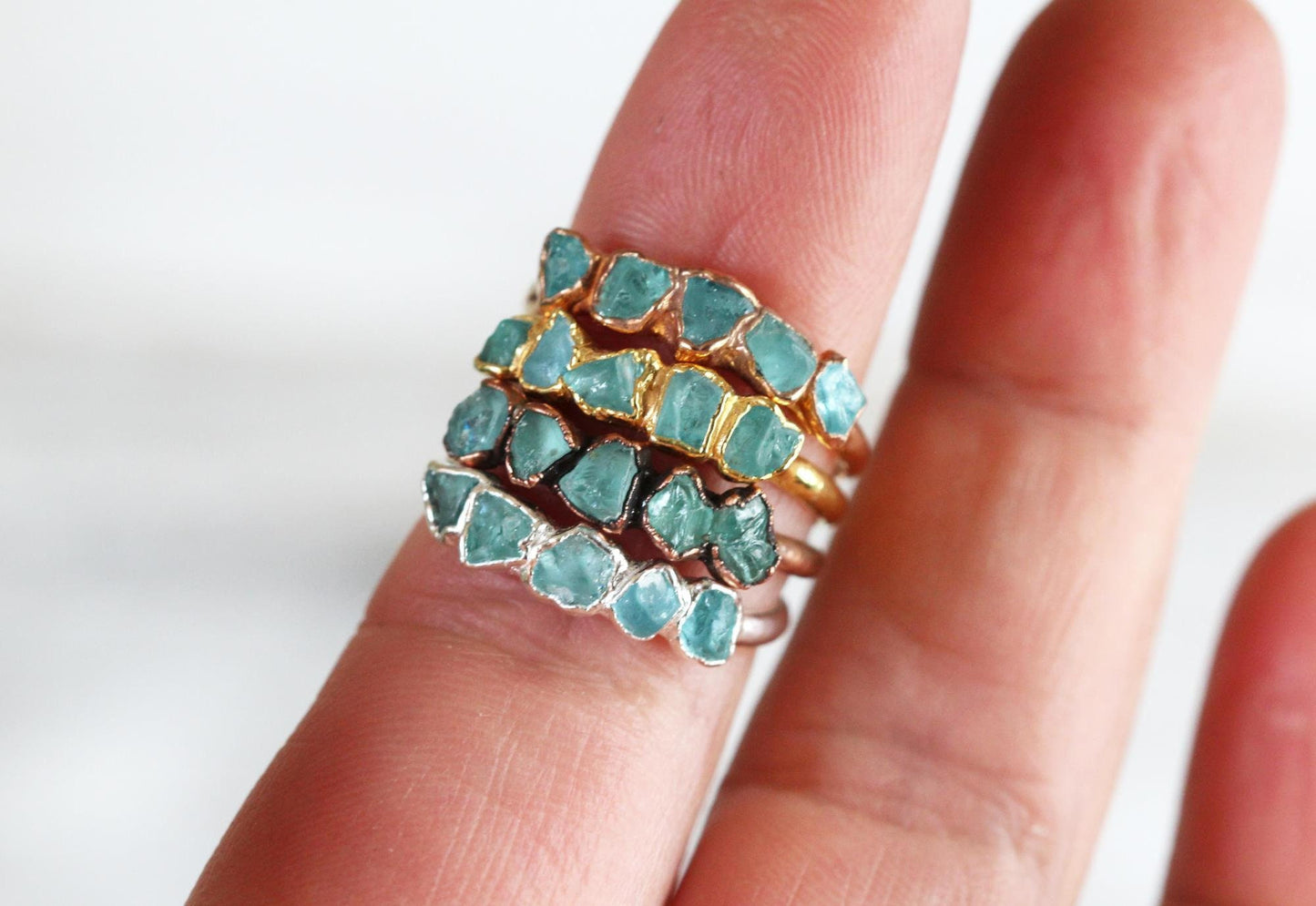 Blue Apatite Ring - Raw Crystal - Multi Stone Stone Stacker