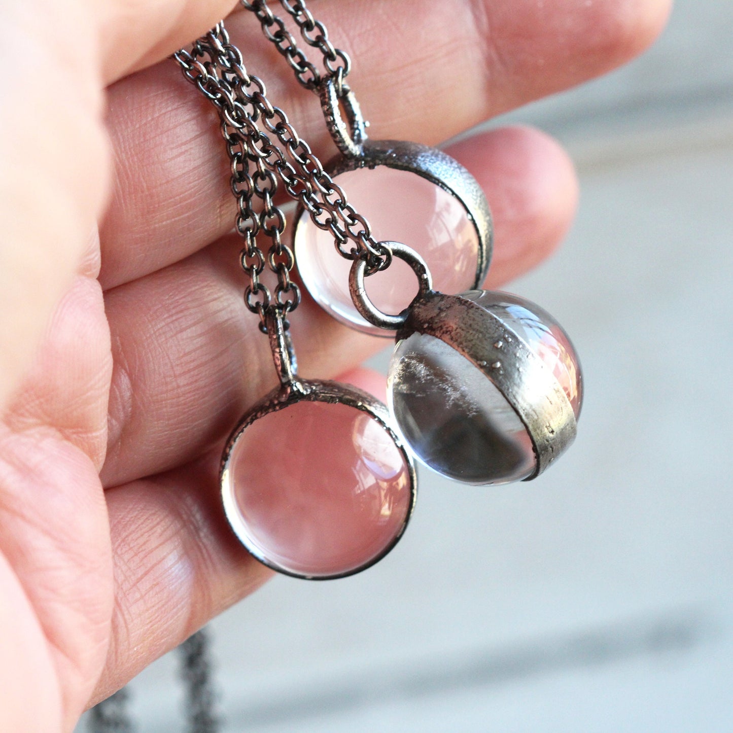 Crystal Sphere Necklace - Crystal Ball Pendant - Quartz Sphere - Sterling Silver - Silver layering Necklace