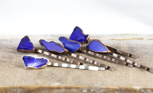 Sea Glass Bobby Pin - Cobalt Blue Hair Pin - Beach Wedding
