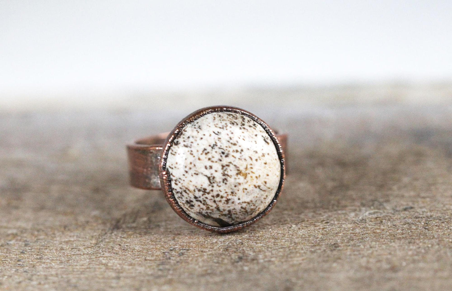 Picture Jasper Ring - Electroformed Copper - Patterned Stone - Wide Band Ring