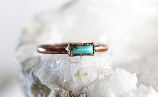 Genuine Turquoise Ring - Electroformed Copper - Small Stacking Ring