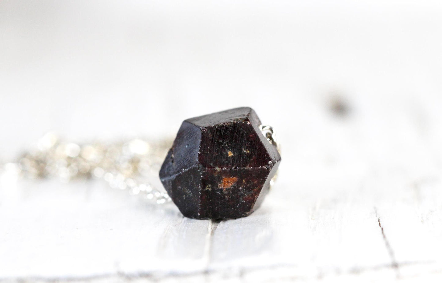 Garnet Necklace - Red Stone Pendant - Sterling Silver Chain - Beaded Stone Pendant