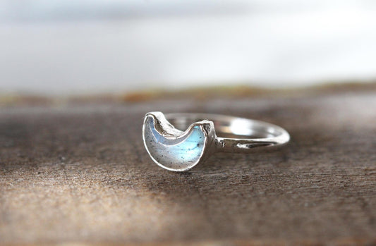 Crescent Moon Ring - Labradorite Half Moon - Made To Order