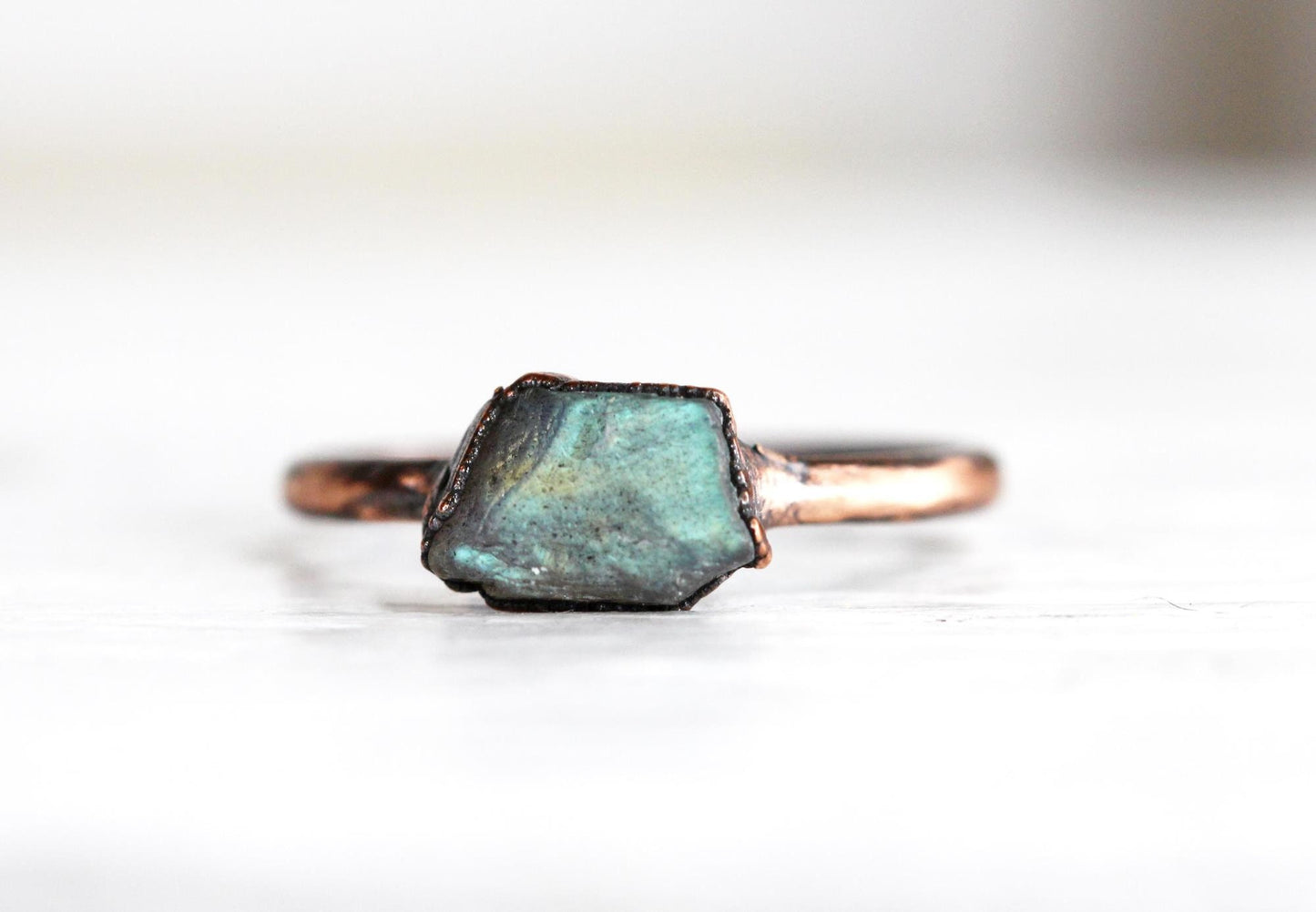Raw Labradorite Ring - Electroformed Stone - Raw Crystal Jewelry