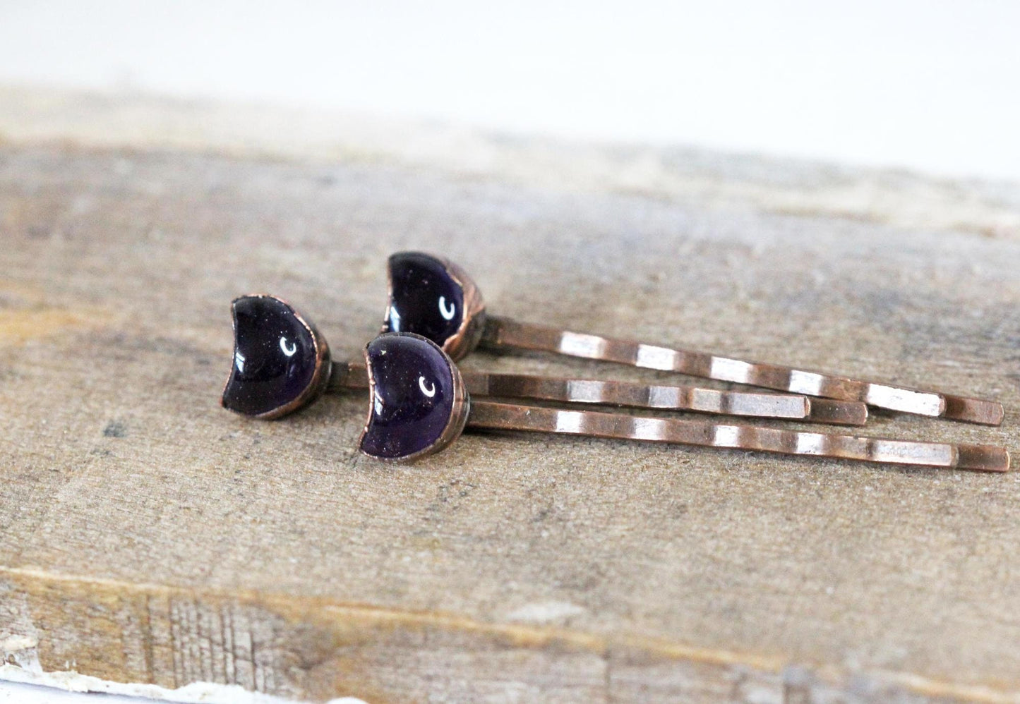 Amethyst Bobby Pin - Crescent Moon Hair Pin - Crystal Hair Pin