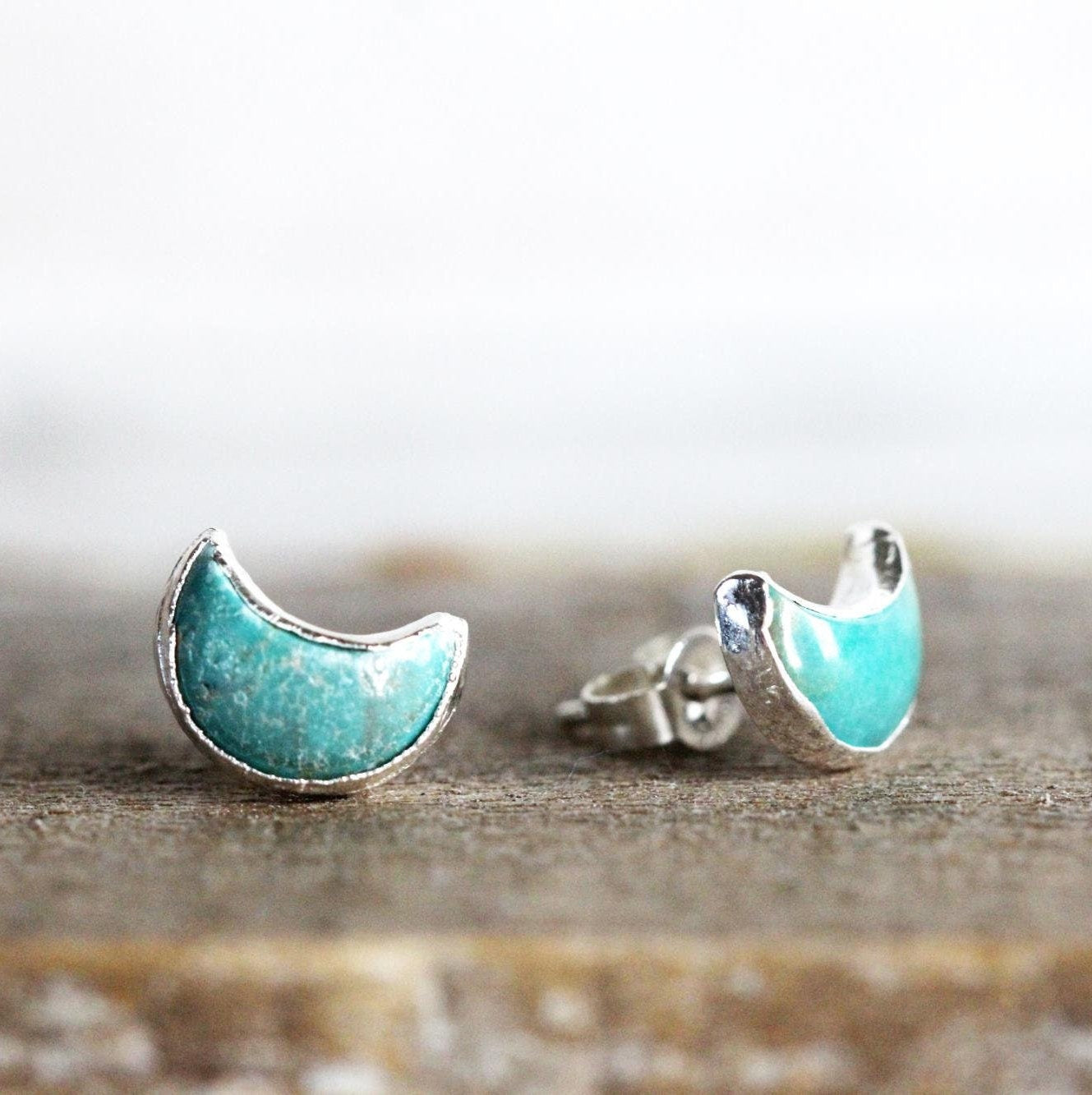 Turquoise Earrings - Turquoise Studs - Crescent Moon Stud Earrings - December Birthstone Jewelry