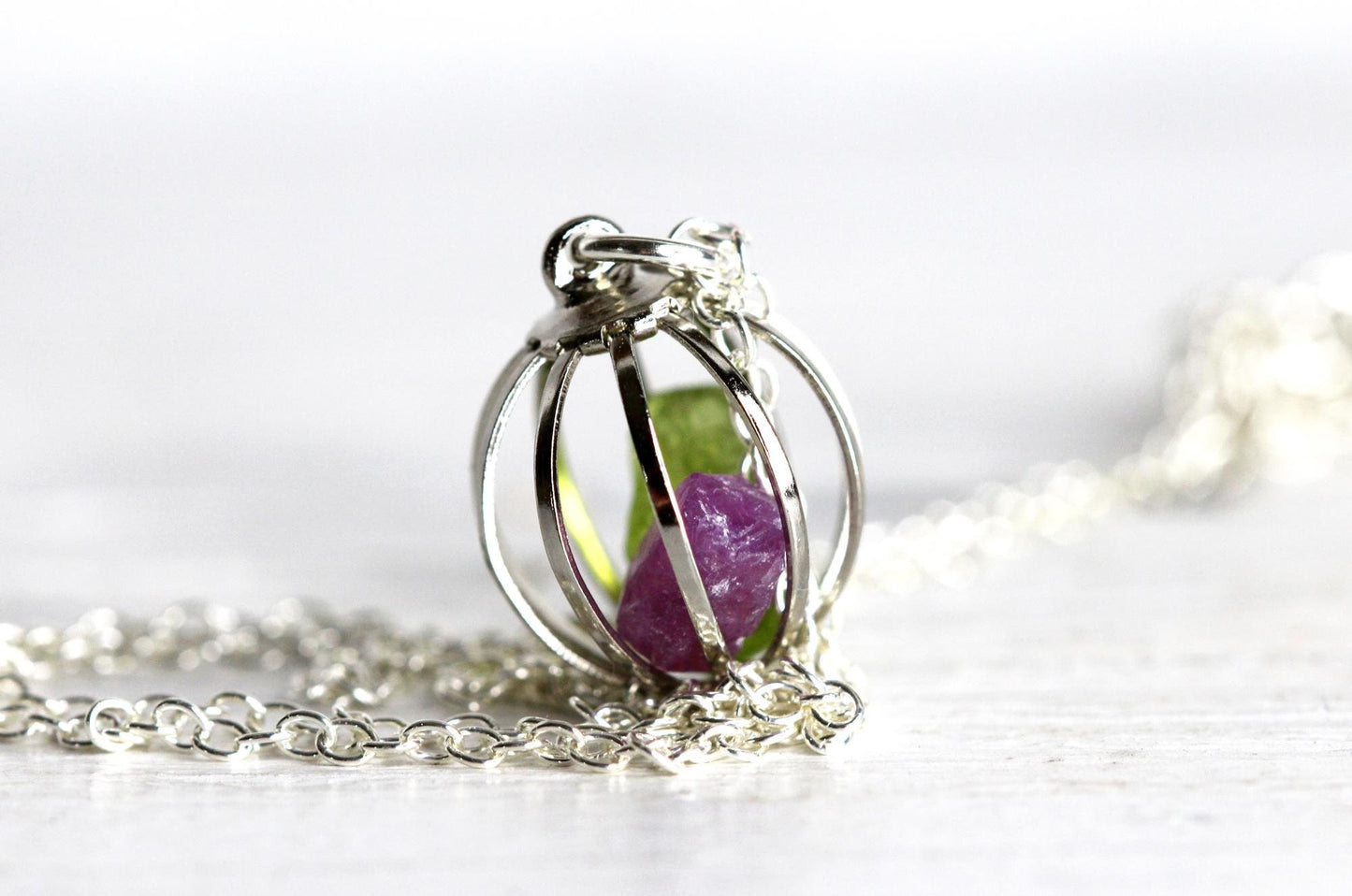 Mothers Day Necklace  - Birthstone Cage Necklace - Personalized Crystal Pendant