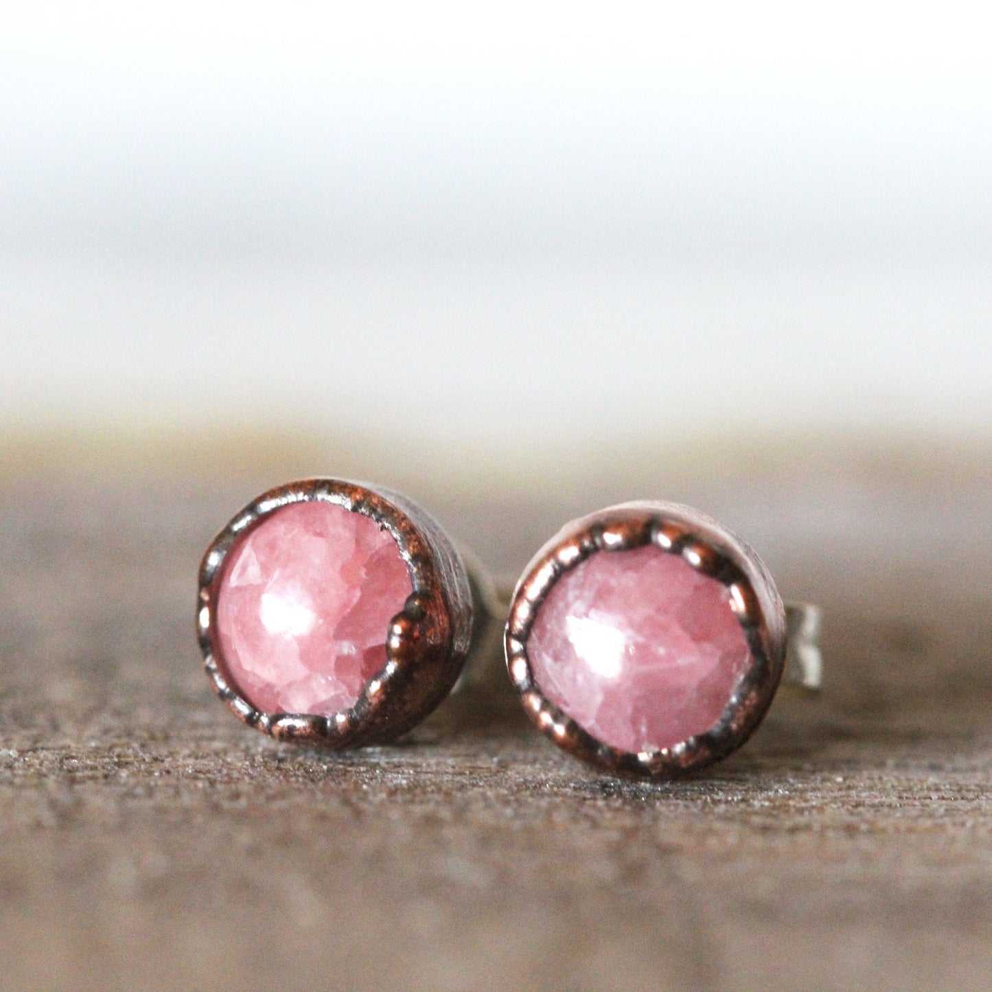 Rhodochrosite Earrings - Sterling Silver Posts - Pink Stone Studs - Sterling Silver Stud Earrings