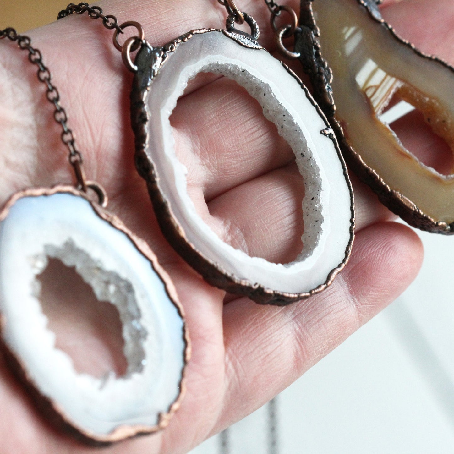 Druzy Geode Necklace - Geode Slice Pendant- Electroformed Stone Jewelry