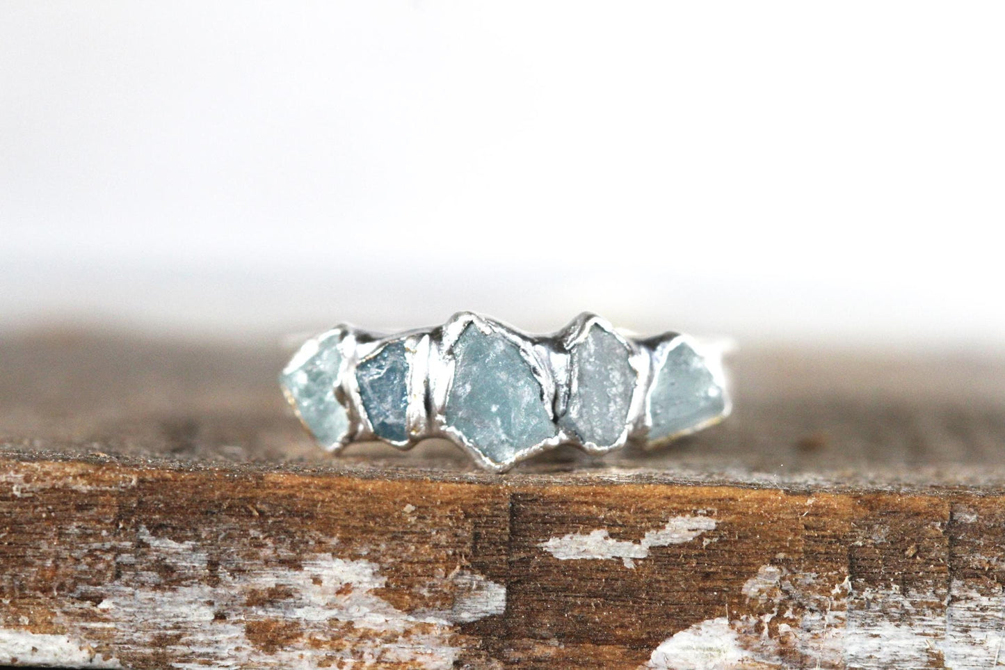 Raw Aquamarine Ring - March Birthstone - Electroformed Crystal