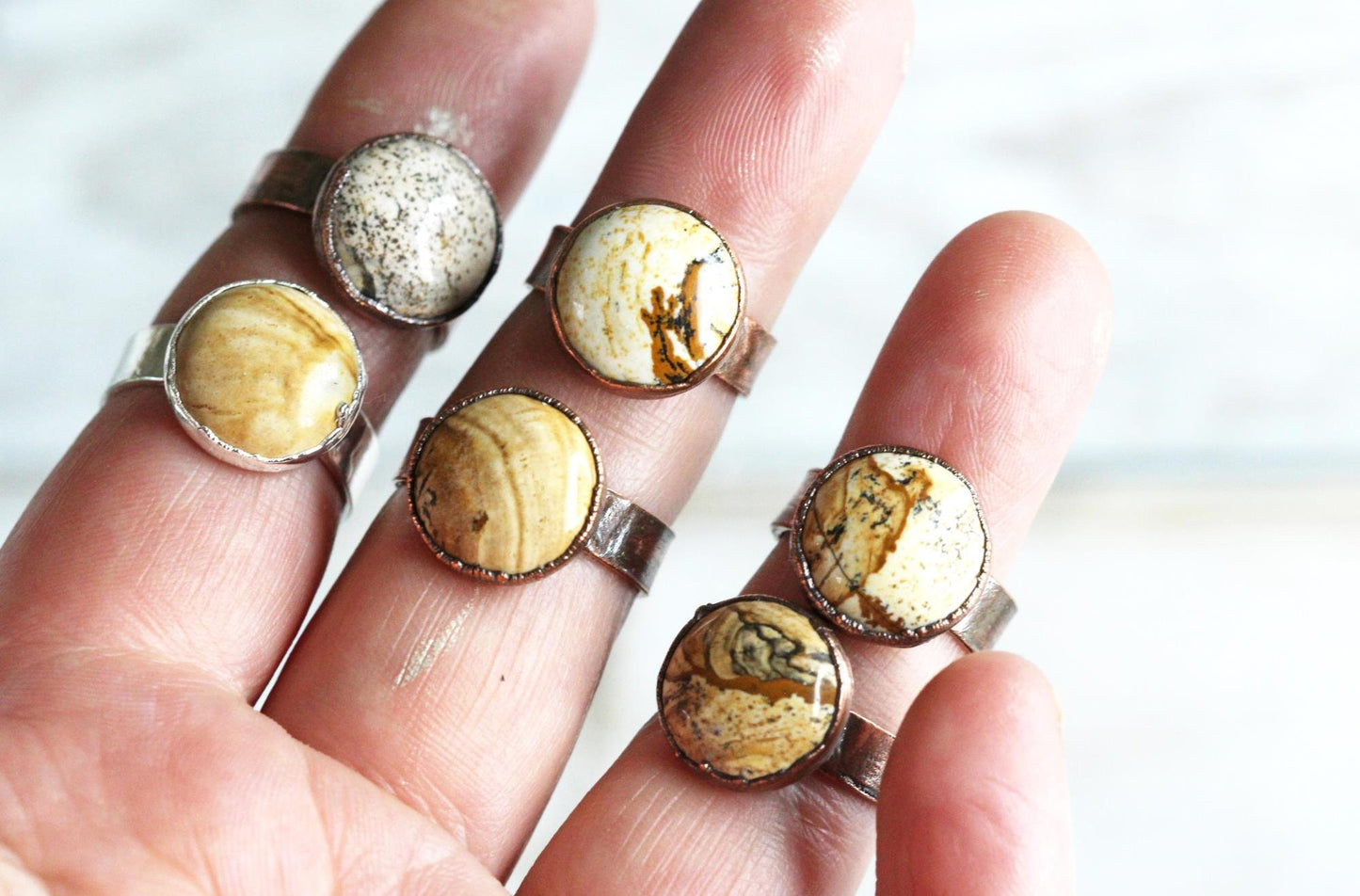 Picture Jasper Ring - Electroformed Copper - Patterned Stone - Wide Band Ring