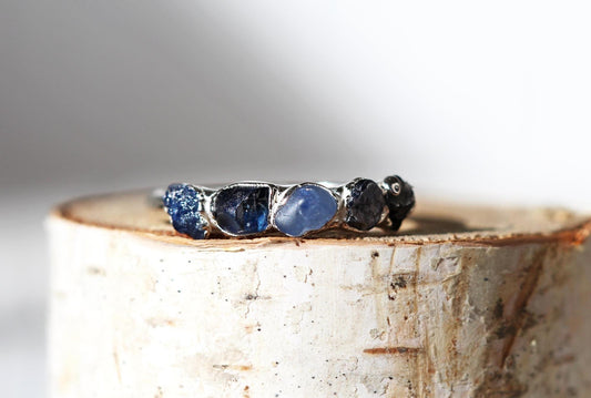 Raw Sapphire Ring - September Birthstone Jewelry - Multi Stone Ring