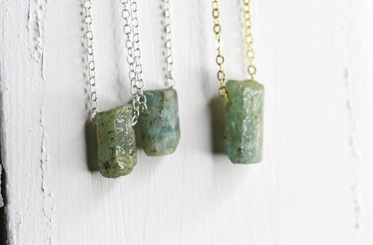 Raw Aquamarine Necklace - Raw Crystal Pendant - Sterling Silver - March Birthstone