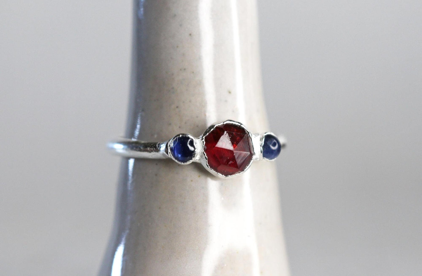 Garnet Ring - January Birthstone Jewelry - Sapphire and Garnet - Faceted Crystal Ring