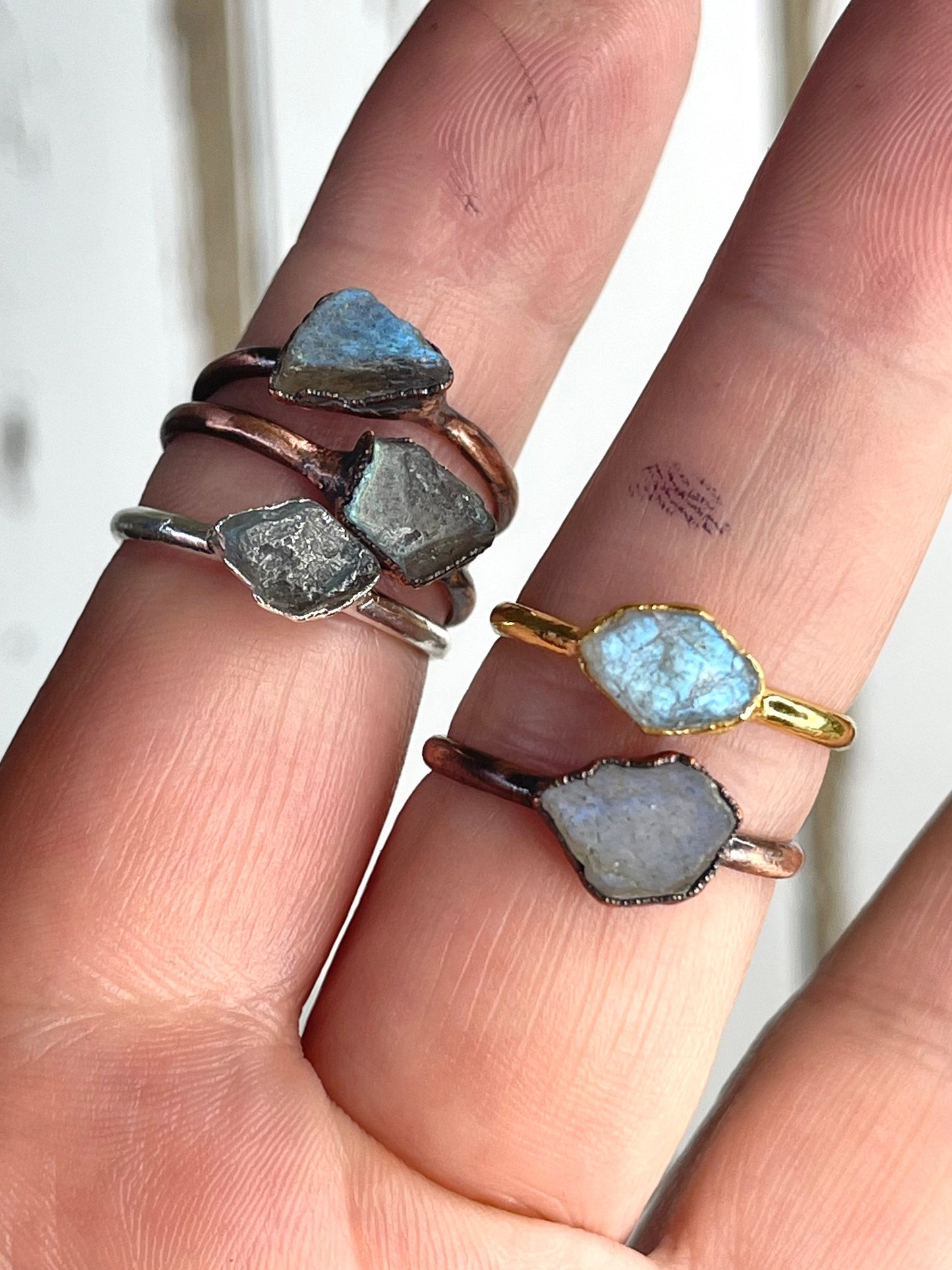 Raw Labradorite Ring - Electroformed Stone - Raw Crystal Jewelry