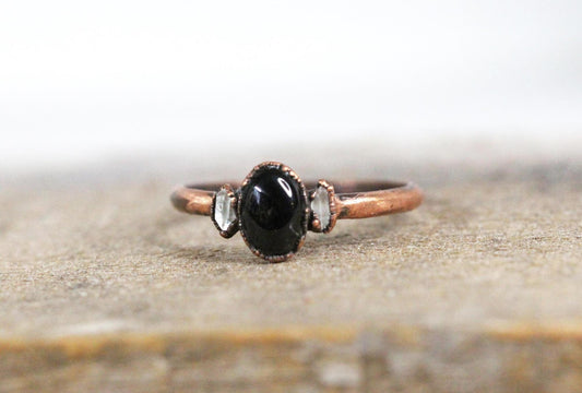 Black Obsidian Ring - Electroformed - Stacking Jewelry