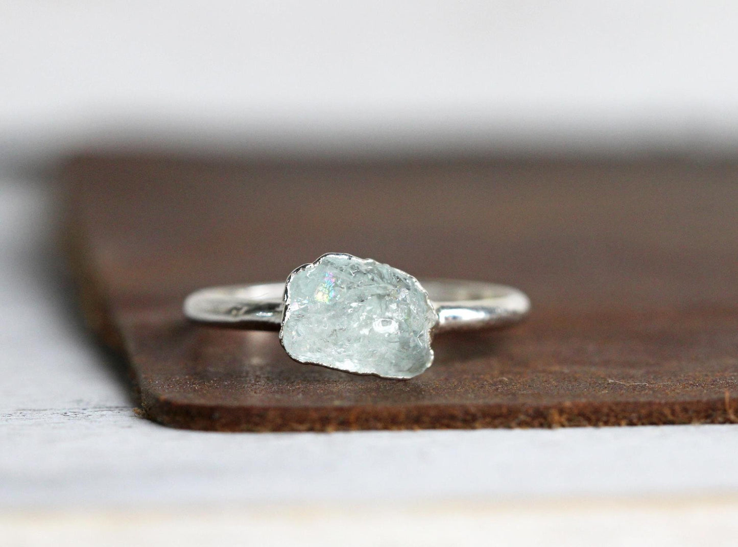 Raw Aquamarine Ring -  Electroformed Jewelry - Rose Gold Plated