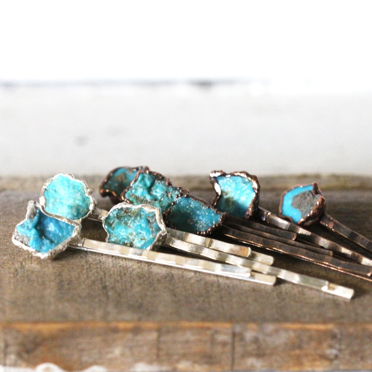 Raw Turquoise Hair Pin - Copper Hair Jewelry - December Birthstone