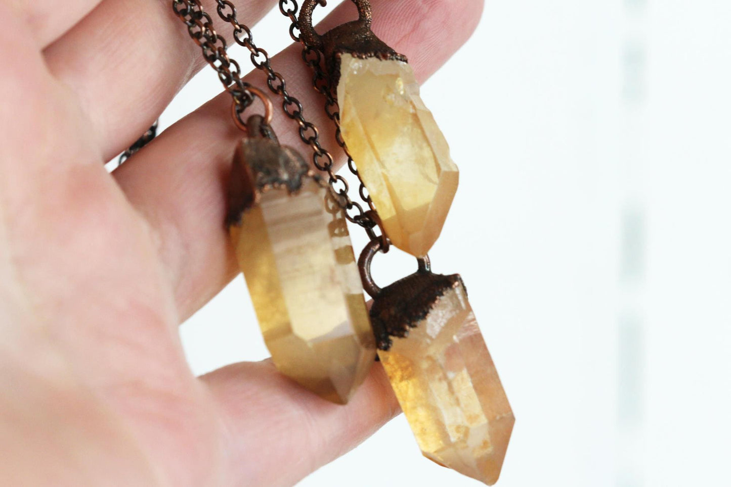 Tangerine Quartz Necklace - Electroformed Crystal Pendant - Natural Orange Crystal