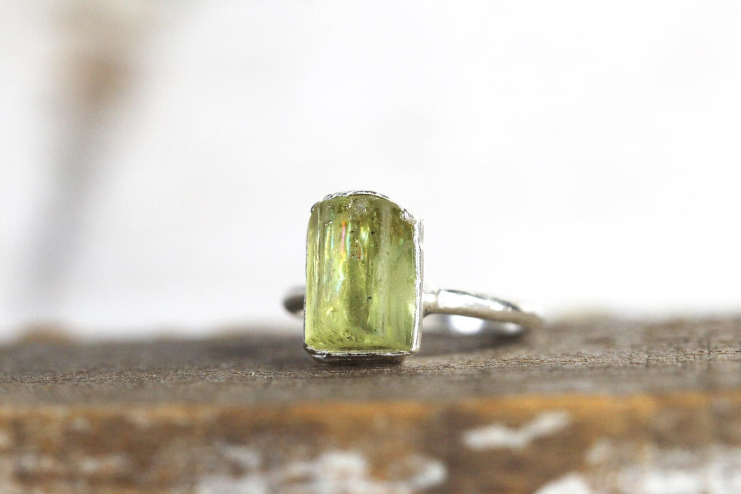 Yellow Apatite Ring - Electroformed Jewelry - Raw Crystal