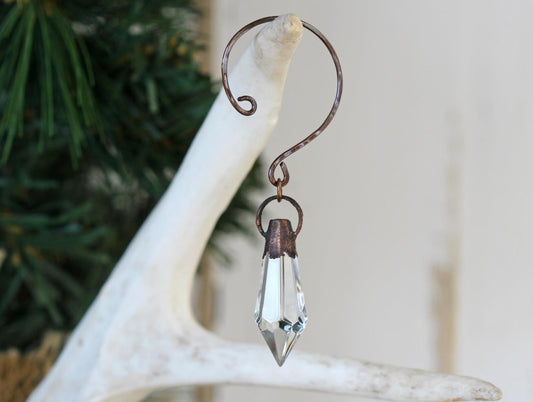 Glass Christmas Ornament - Holiday Decor - Chandelier Ornament - Copper Tree Ornament