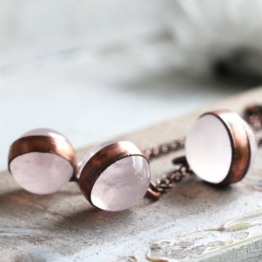 Rose Quartz Orb Necklace - Quartz Sphere Pendant - Pink Crystal Orb - Large Stone Layering Necklace