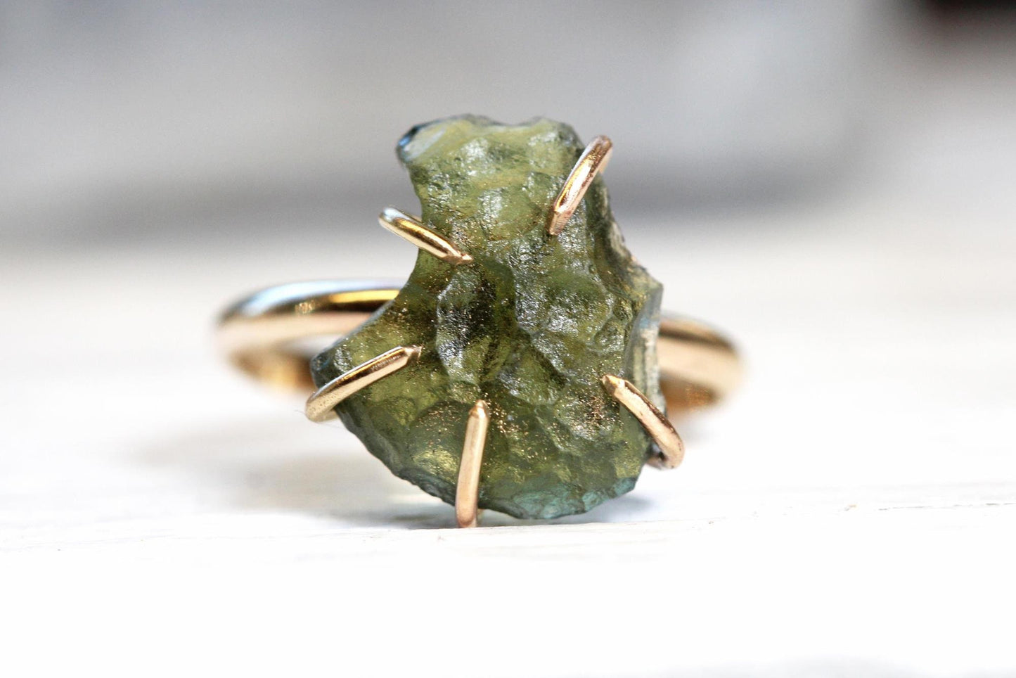 Raw Moldavite Ring - Genuine Moldavite - Gold Filled
