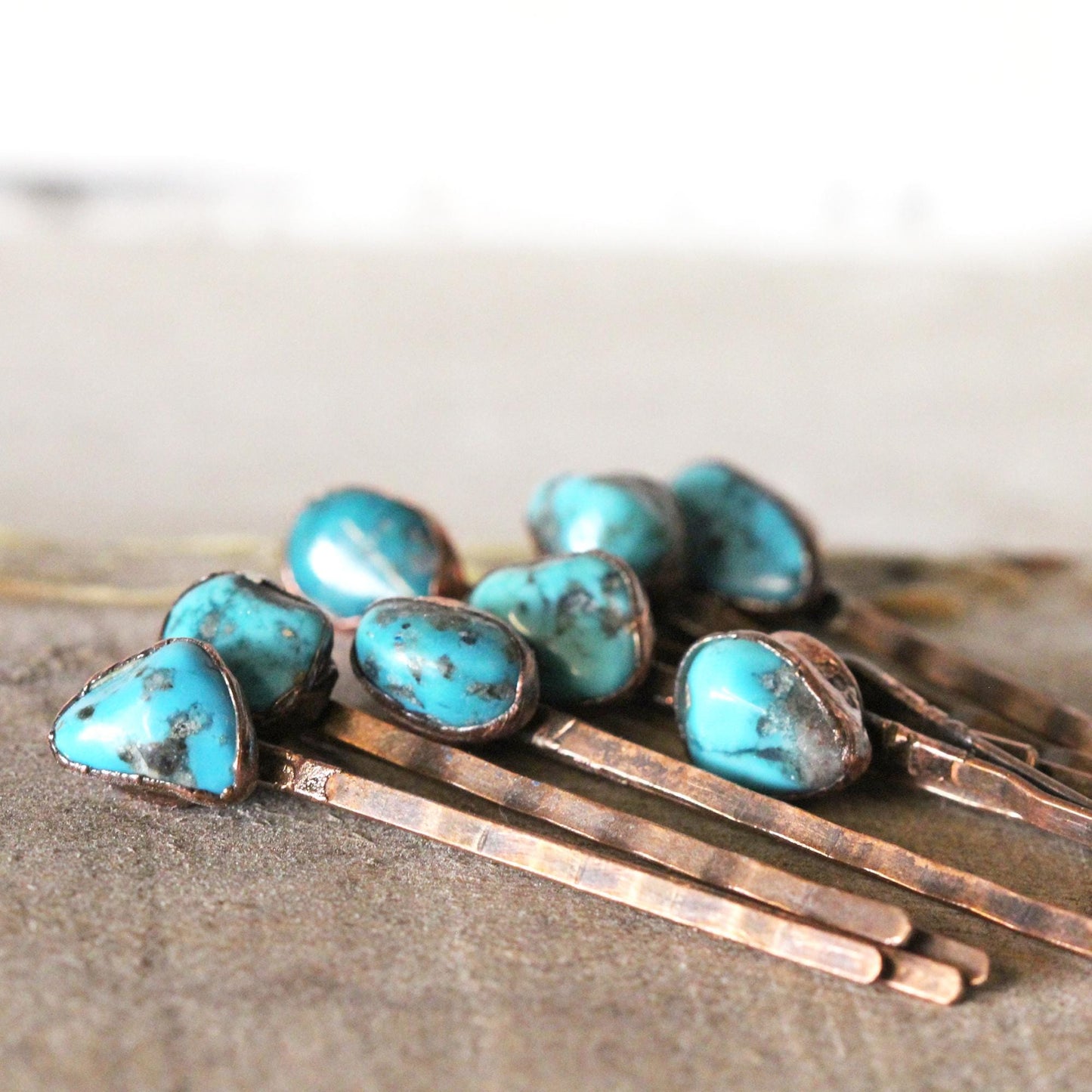 Stone Bobby Pin - Turquoise Hair Pin - Copper Hair Jewelry