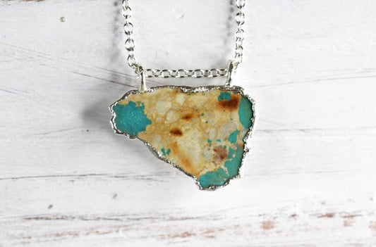 Turquoise Necklace - Silver and Turquoise Pendant - Raw Stone Jewelry