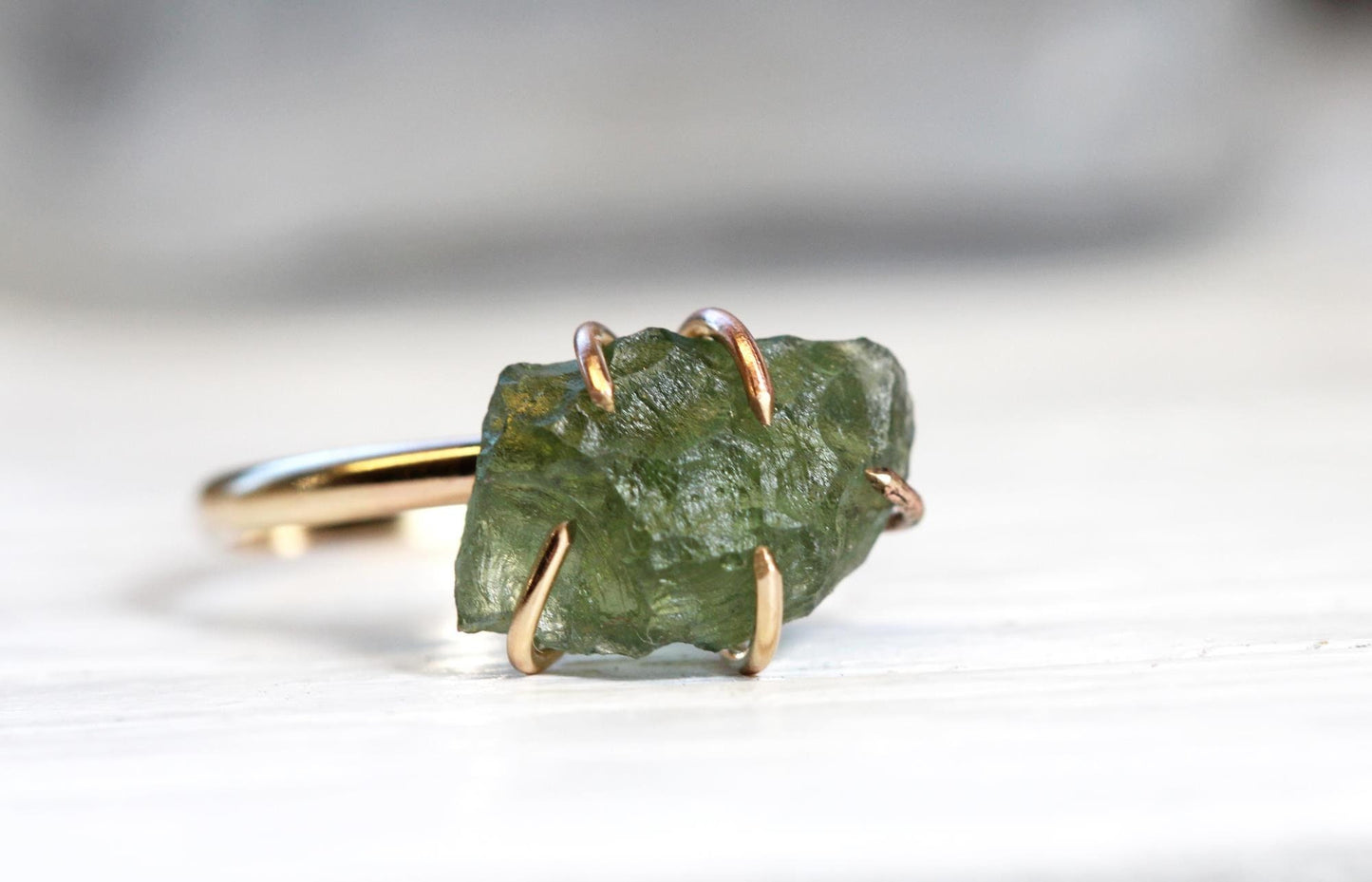Raw Moldavite Ring - Genuine Moldavite - Gold Filled