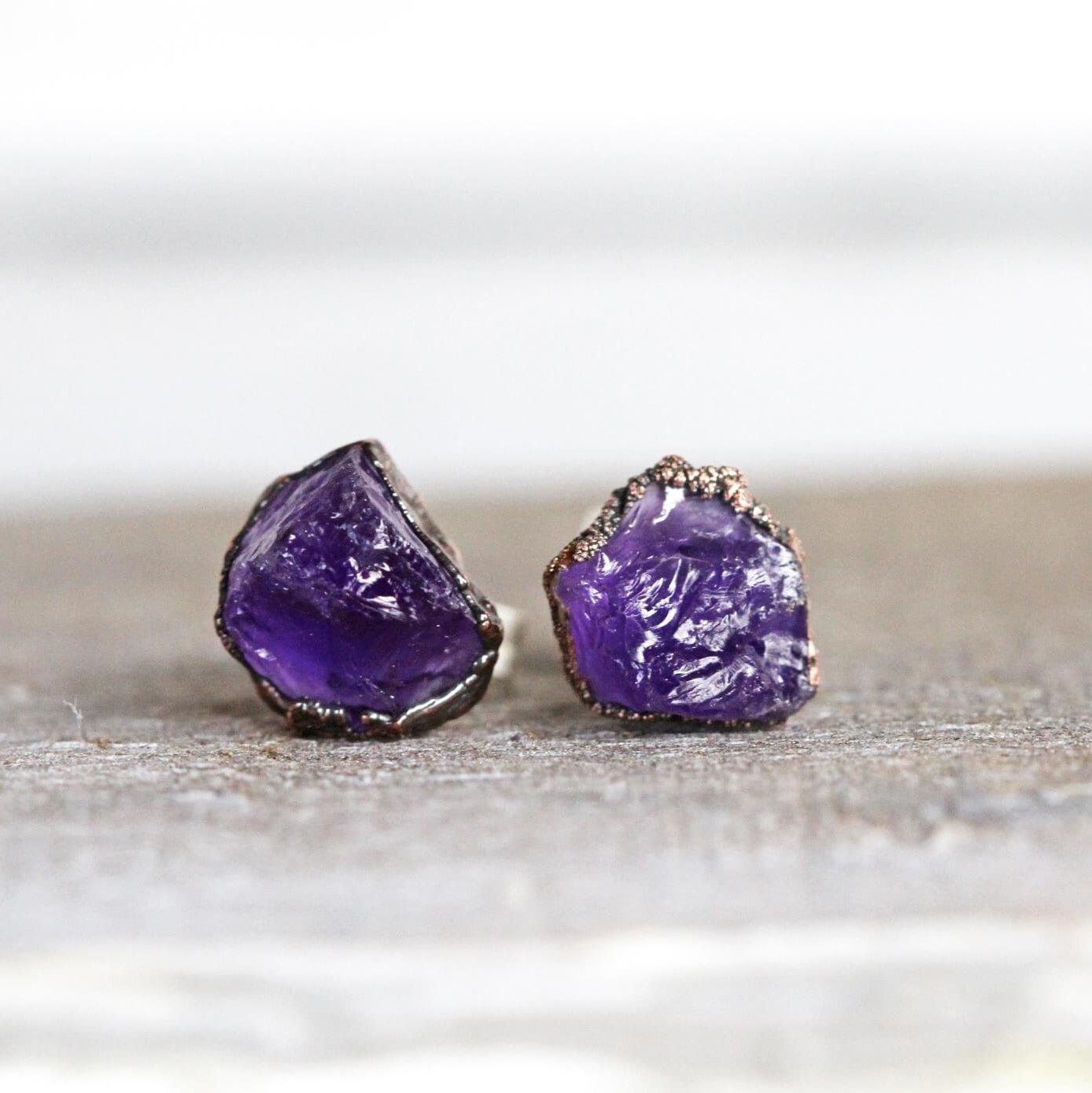 Raw Amethyst Earrings - Crystal Earrings - Sterling Silver Stud Earrings - Amethyst Studs