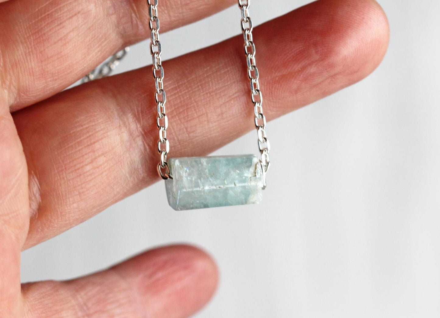 Aquamarine Necklace - Beaded Gemstone - Sterling Silver Jewelry - Minimalist Jewelry - Crystal Necklace