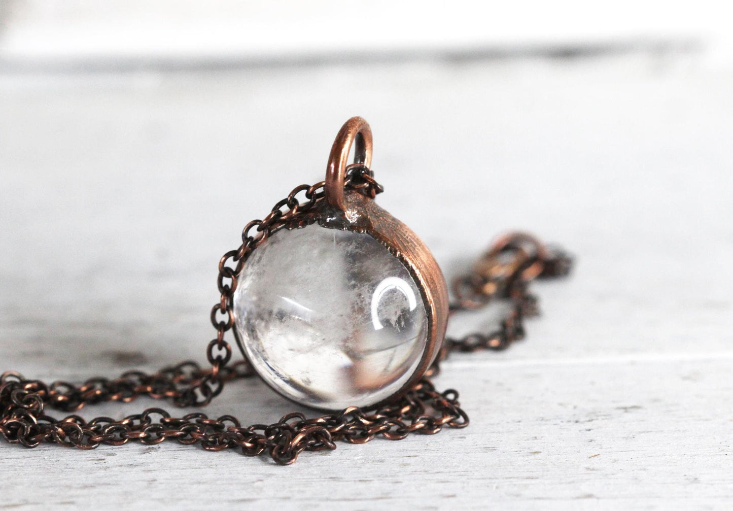 Crystal Ball Pendant - Quartz Sphere Necklace - Crystal Clear Orb - Large Stone Layering Necklace